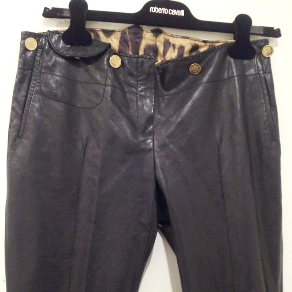 Roberto Cavalli Pants - Roberto Cavalli Nappa Leather Military Pants Brown